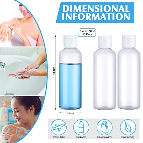 100 Pcs 3.4oz Small Travel Bottles Plastic Empty Squeeze Bottle Transparent Refillable Shampoo Travel Container with 5 Funnel for Liquids Cream Travel Size Liquid Cosmetics(Clear) - Image 2