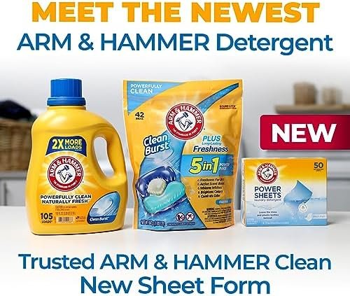 Arm & Hammer Power Sheets Laundry Detergent, Fresh Linen 50ct, up to 100 Small Loads (Packaging may vary) - Image 2