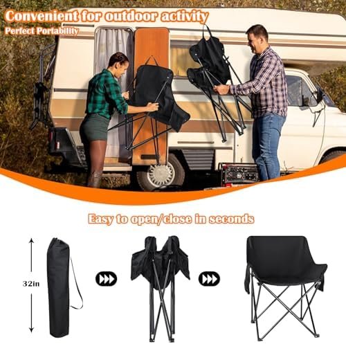 HaSteeL Folding Camping Chair, Portable Foldable Camp Chair for Adults, Comfortable 600D Oxford Fabric Collapsible Lawn Chairs for Indoor Outdoor Beach, 250lbs Weight Capacity, Storage Bag, Black - Image 5
