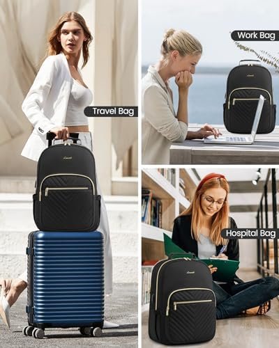 LOVEVOOK Laptop Backpack Purse for Women, Work Travel Computer Bags, College School Backpack for Student Girl, Quilted Casual Daypack with USB Port, Fit 15.6 Inch Laptop, Black - Image 6