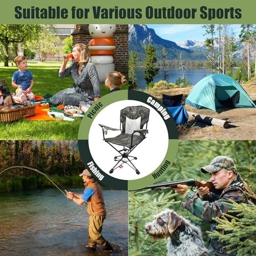 HUNTPAL 360 Degree Swivel Hunting Seat for Hunting Blinds, Foldable Steel Frame Outdoor Fishing Chair w/Armrests, Cup Holder and Carrying Shoulder Strap, Camo Water-Resistant High-Grade 600D Canvas - Image 6