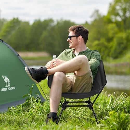 CAMEL CROWN Folding Camping Chair, Lightweight Portable Compact Lawn Chair with Side Pocket for Outdoor Travel Beach Picnic Hiking Backpacking Black - Image 2
