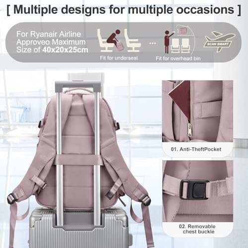coowoz Travel Backpack for Women Man Travel Essentials Mochila de Viaje Personal Item Travel Backpack Carry on Flight Approved with Laptop Shoe Compartment Travel Must Haves Pink Purple - Image 5