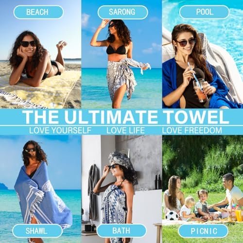 Turkish Beach Towel Quick Dry Absorbent Cotton Lightweight Thin Bathroom Bath Pool Swim Towels Extra Large Oversized Sand Free Towel Beach Accessories Essentials Stuff Cloud Gift for Adults - Image 7
