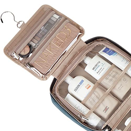 NISHEL Travel Toiletry Bag for women, Portable Hanging Organizer for Full-Sized Shampoo, Conditioner, Brushes Set, Makeup Accessories, Large Size, Lake-Blue - Image 4