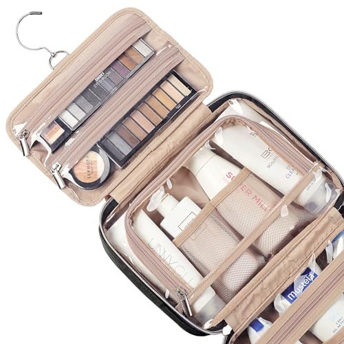 NISHEL Travel Toiletry Bag for women, Portable Hanging Organizer for Travel-Sized Shampoo, Conditioner, Brushes Set, makeup Accessories, Medium Size, Black - Image 4