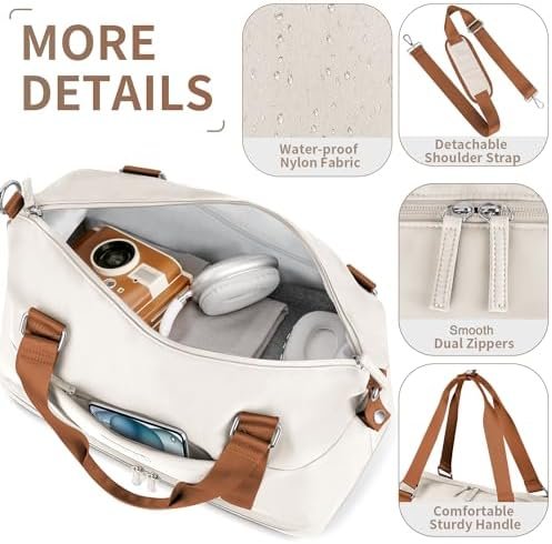 ETRONIK Weekender Bags for Women, Gym Bag with Shoes Compartment & Wet Pocket, Travel Duffel Bag with Trolley Sleeve for Personal Item Travel, Overnight Carry on Bag, Beige - Image 4