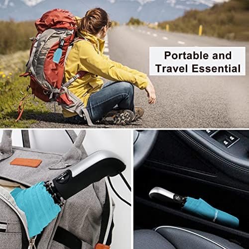 TradMall Travel Umbrella Windproof with 46 Inches Large Canopy 10 Reinforced Fiberglass Ribs Ergonomic Handle Auto Open & Close, Sky Blue - Image 6