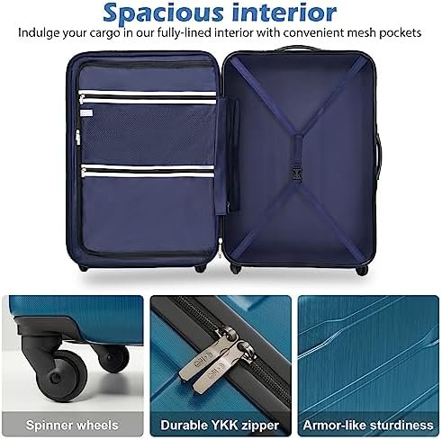 Coolife Luggage Expandable(only 28") Suitcase PC+ABS Spinner Built-In TSA lock 20in 24in 28in Carry on (Charcoal., M(24in).) - Image 6