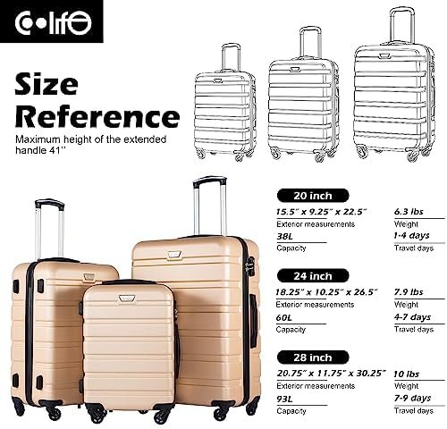 Coolife Luggage 3 Piece Set Suitcase Spinner Hardshell Lightweight TSA Lock (apricot white, 3 piece set(20in24in28in)) - Image 7