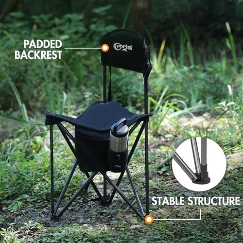 PORTAL Extra Large Quick Folding Tripod Stool with Backrest Fishing Camping Chair with Carry Strap - Image 5