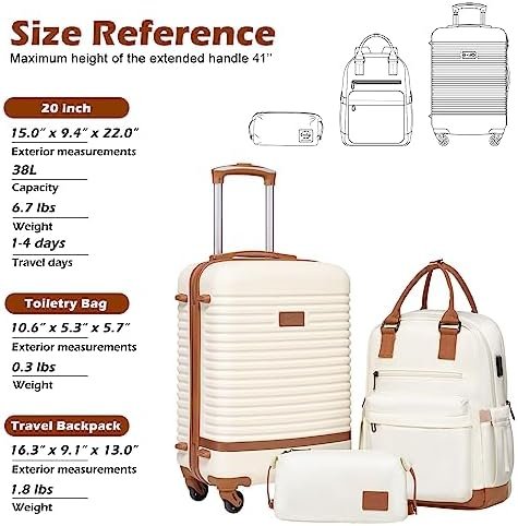 Coolife Suitcase Set 3 Piece Luggage Set Carry On Travel Luggage TSA Lock Spinner Wheels Hardshell Lightweight Luggage Set(White, 3 piece set (BP/TB/20)) - Image 7