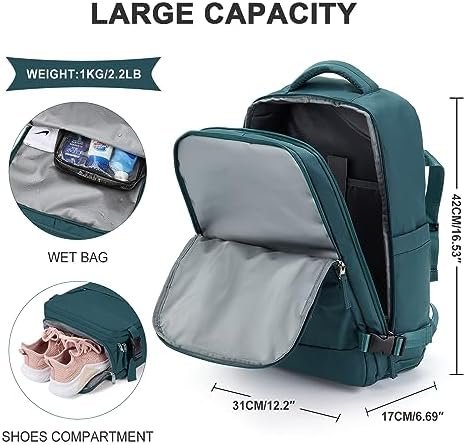 coowoz Large Travel Backpack For Women Men,Carry On Backpack,Hiking Backpack Waterproof Outdoor Sports Rucksack Casual Daypack Travel Essentials（Peacock Blue Minimalist） - Image 4