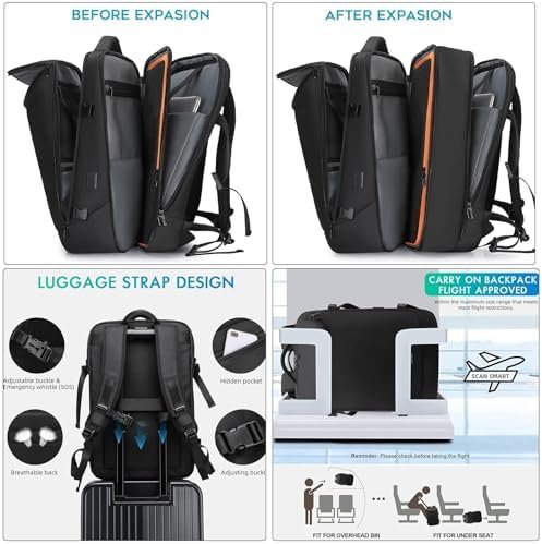 Travel Carry on Backpack 50L Expandable Flight Approved Backpacks 17.3 inch Laptop and USB Charging Port bags Water Resistant Business Back Pack for Women & Men - Image 5