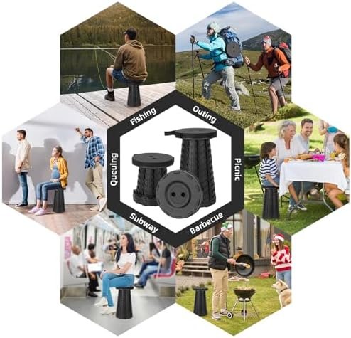 Collapsible Stool, Folding Chair - Upgraded Portable Chair with Load Capacity 400lbs, Portable Stool for Camping Fishing Hiking - Folding Stool with Carrying Straps,Gifts for Fisherman(Black) - Image 6