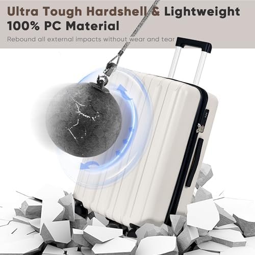SHOWKOO Luggage Sets 3 Piece 100% PC Ultra Tough Hardside Expandable Suitcases Sets with TSA Lock Double Spinner Wheels (20in/24in/28in, White - Image 3