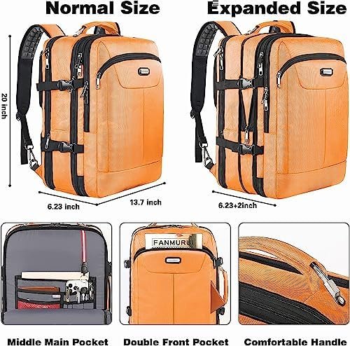 Carry on Backpack, Extra Large 45L Expandable Airline Approved Travel Backpacks with 3 Packing Cubes for Women Men - Image 5