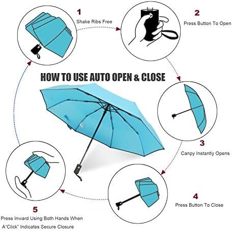 Factory Outlet Automatic Open Close Portable Lightweight Travel Umbrella Parasol Outdoor Sun & Rain All Weather Umbrella (Sky Blue) - Image 6