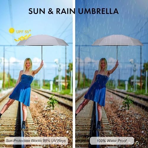 Mini Umbrella for Travel, Small Umbrella for Purse with Case for Sun and Rain, Sun Umbrella with UV Protection, Lightweight & Compact Umbrella for Women Men Kids(Purple) - Image 6