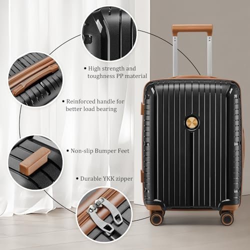 Joyway Luggage Sets 5 Piece Suitcase Set, PP Hardshell Carry on Suitcase Set, Travel Suitcases with Double Spinner Wheels and TSA Lock, Black Brown - Image 8
