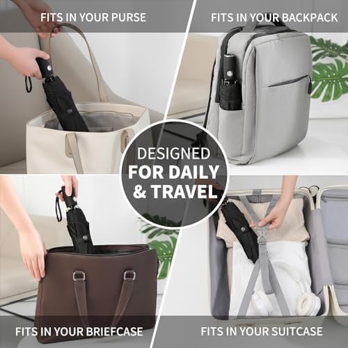 Anntrue Windproof Travel Umbrella, Auto Open Close Lightweight Compact Portable Backpack Folding Umbrella, Perfect for Car, Purse, Men and Women (Black) - Image 3