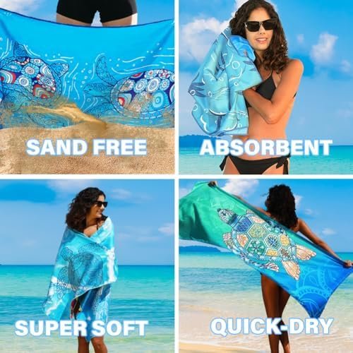 2 Pack Microfiber Lightweight Beach Towel Sand Free Quick Dry Absorbent Thin Compact Towels for Swimming Pool Camping Beach Accessories Large Easy Pack Travel Things for Vacation Essentials Gift - Image 8