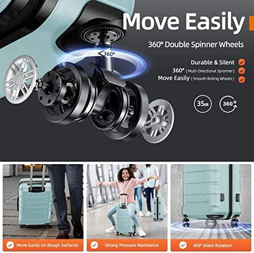 SHOWKOO Luggage Sets Expandable PC+ABS Durable Suitcase Double Wheels TSA Lock 5pcs Mint Green - Image 3