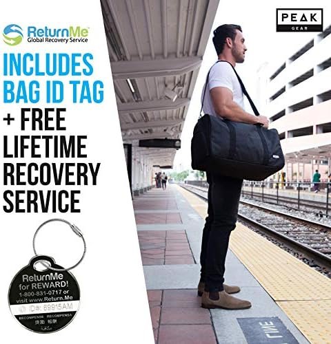 Peak Gear Duffle Bag for Travel 42L. Carry-On Duffle Bag For Airplanes. Overnight Weekend Bag. Gym Duffel Bags | Lost & Found ID Tag | Black - Image 4