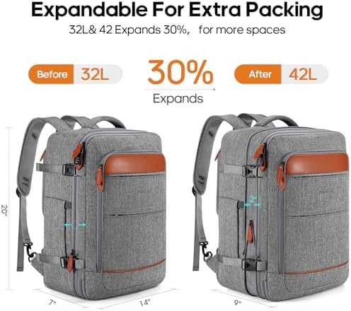 Bagsure Travel Backpack, 42L Carry on Luggage, Flight Approved Expandable Backpack, Laptop Backpack, Hidden Shoulder Straps Weekender Bags for Women Men, Suitcase with Packing Cubes and Shoe Pocket - Image 2