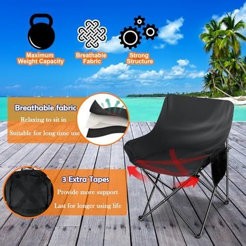 HaSteeL Folding Camping Chair, Portable Foldable Camp Chair for Adults, Comfortable 600D Oxford Fabric Collapsible Lawn Chairs for Indoor Outdoor Beach, 250lbs Weight Capacity, Storage Bag, Black - Image 4