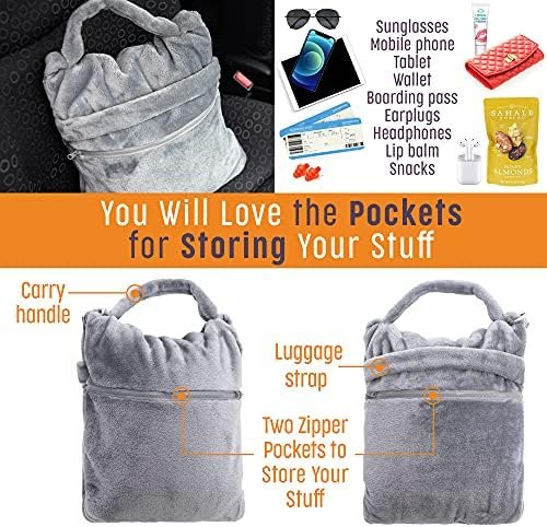 Travel Blanket – Wearable Compact Airplane Blanket - Double Zippered Pockets for Storage –Soft, Lightweight, Packable, & Cozy Throw Blanket for Travel, Car – Easy to Carry & Fold Up - Image 4