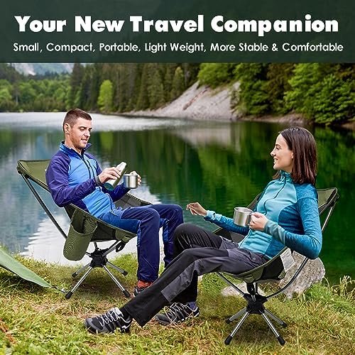 Camping Chairs, 360°Degree Swivel Folding Chairs for Adults, Lightweight Camping Chair Portable Chairs, Foldable Outdoor Chairs for Travel Camping Hiking Fishing Beach lawns(Green) - Image 3