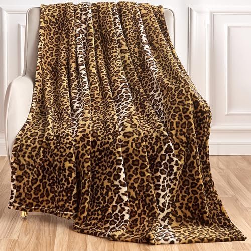 Leopard Print Blanket Fleece Throw Blanket for Bed Sofa Travel and Camping, Super Soft Cozy Fluffy Plush Blanket, Cheetah Print Blanket for All Seasons(50”×60”)