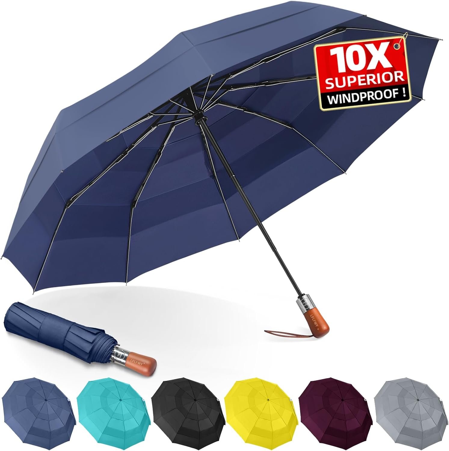 Compact Windproof Travel Umbrella- Large Light Automatic Open&Close Umbrellas for Rain,Triple Canopy Vented Portable Umbrellas for Men Women,Strong Wind Resistant Folding Umbrella 10 Ribs