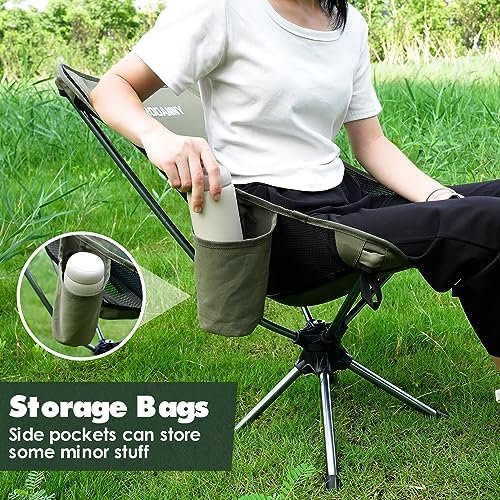 Camping Chairs, 360°Degree Swivel Folding Chairs for Adults, Lightweight Camping Chair Portable Chairs, Foldable Outdoor Chairs for Travel Camping Hiking Fishing Beach lawns(Green) - Image 9
