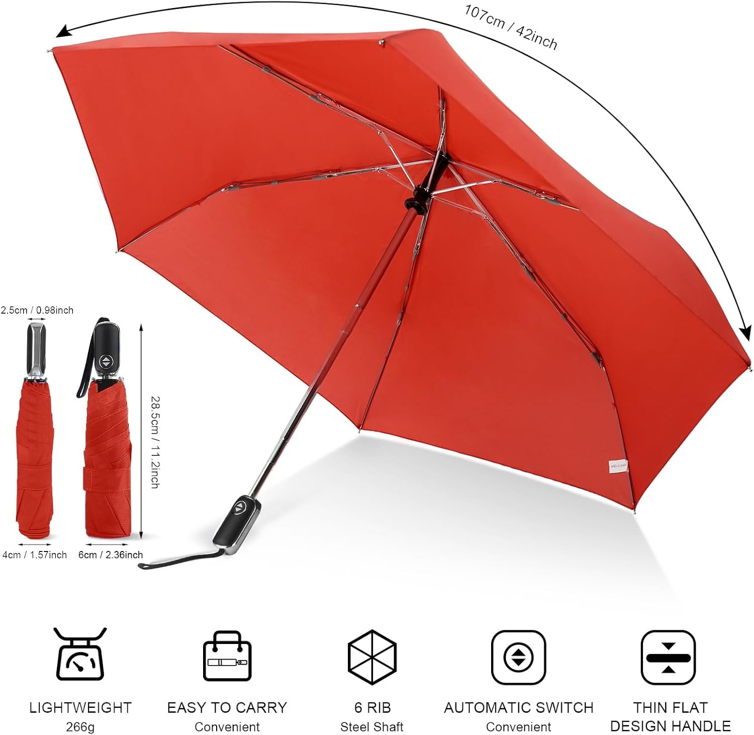LEAGERA Compact Travel Umbrella Small, Mini Small Umbrella For Purse with Flat Handle Design, Waterproof Small Umbrella for Light Rain - Image 6