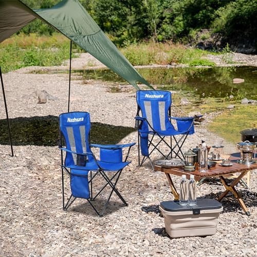 Nazhura 2 Pack Outdoor Camping Chairs Folding/Foldable/Portable with Cooler Pouch, Mesh Backrest and Cup Holder Pocket (Blue, 2 Pack) - Image 6