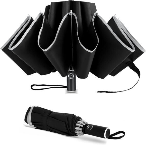 Inverted Umbrella, Durable Windproof Travel Umbrella, Compact Small Upside Down Reverse Folding Portable Umbrella, Car Backpack Purse Umbrella for Rain Men Women
