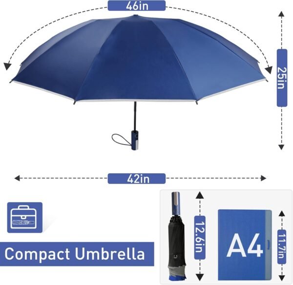 Bodyguard Inverted Umbrella, Large Windproof Umbrellas for Rain & Sun, Compact Umbrella Reverse Umbrella with Reflective Stripe, Teflon Umbrella for Women Men, Travel Folding Umbrella with Cover Bag - Image 4