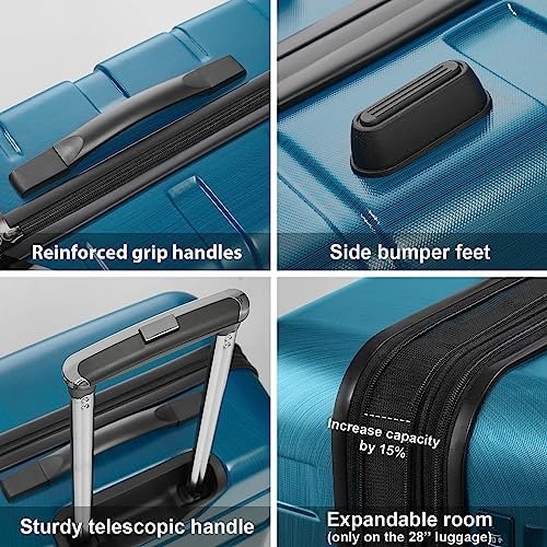 Coolife Luggage Expandable(only 28") Suitcase PC+ABS Spinner Built-In TSA lock 20in 24in 28in Carry on (Charcoal., M(24in).) - Image 4