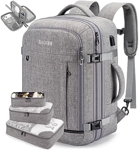 Carry On Backpack for Men Women,42L Flight Approved Travel Backpack with 4 Packing cubes,Expandable Water-resistant 17Inch Laptop Backpack,Casual Daypack Businless Weekend Hiking