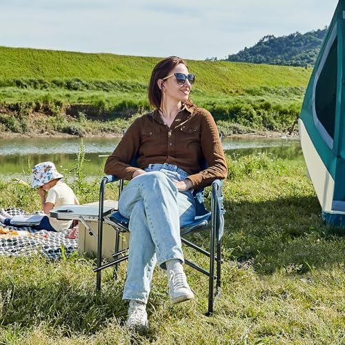 PORTAL Directors Chair Camping Chairs for Adults with Side Table Folding Lawn Chairs for Adults, Directors Chairs Foldable for Outdoor Chairs for Beach, Travel, Heavy Duty Supports 300LBS, Blue/Grey - Image 7