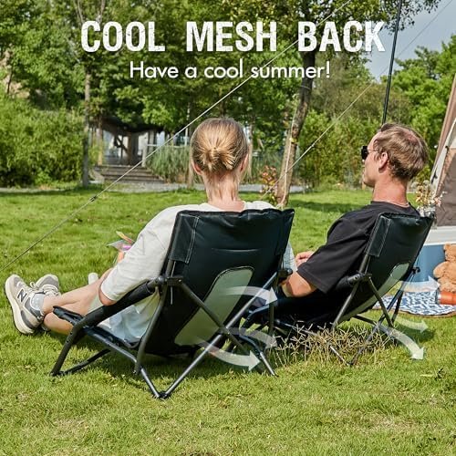 PORTAL Beach Camping Folding Chairs for Adults Low Portable Chair with Cup Holder High Mesh Back for Outdoor Lawn Sand Travel Festival Concert, 300LBS - Image 4
