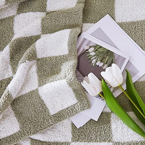 WRENSONGE Checkered Throw Blanket, Sage Green Microfiber Soft Cozy Fluffy Warm Hand Made Throw Blankets for Couch, Sofa, Chair, Bed, Camping, Picnic, Travel Lightweight Bed Blanket - 50"*70" - Image 4