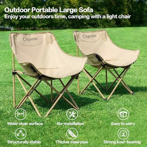 Camping Chair, Folding Chair Portable Collapsible Chair with Side Pocket, Lightweight Foldable Chair for Outdoor Camping, Travel, Beach and Sports, Storage Bag Supports 400LBS Khaki - Image 7