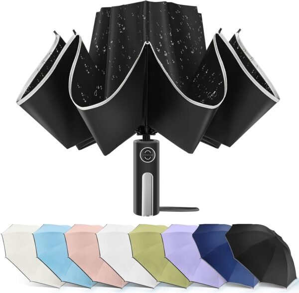 Bodyguard Inverted Umbrella, Large Windproof Umbrellas for Rain & Sun, Compact Umbrella Reverse Umbrella with Reflective Stripe, Teflon Umbrella for Women Men, Travel Folding Umbrella with Cover Bag