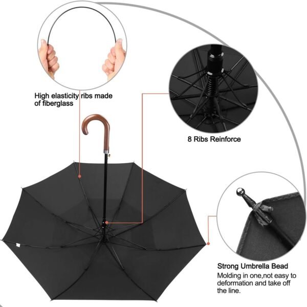 G4Free 52/62inch Wooden J Handle Golf Umbrella Windproof UV Protection Classic Stick Wedding Cane Umbrellas, Auto Open Cane Hook Handle - Image 6
