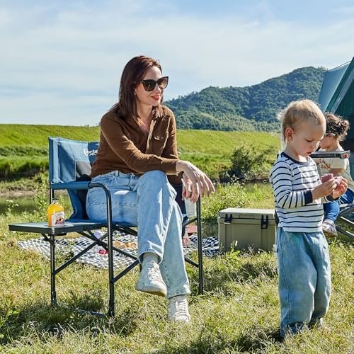 PORTAL Directors Chair Camping Chairs for Adults with Side Table Folding Lawn Chairs for Adults, Directors Chairs Foldable for Outdoor Chairs for Beach, Travel, Heavy Duty Supports 300LBS, Blue/Grey - Image 2
