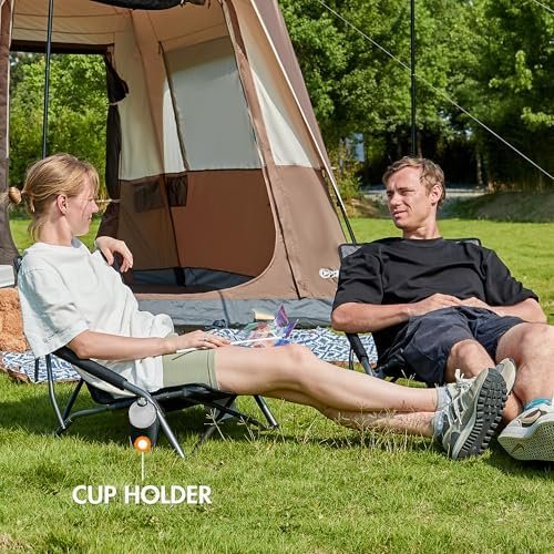 PORTAL Beach Camping Folding Chairs for Adults Low Portable Chair with Cup Holder High Mesh Back for Outdoor Lawn Sand Travel Festival Concert, 300LBS - Image 2