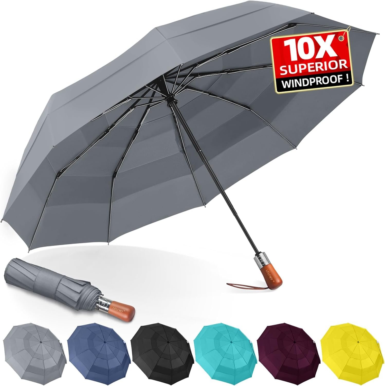 Compact Windproof Travel Umbrella- Large Light Automatic Open&Close Umbrellas for Rain,Triple Canopy Vented Portable Umbrellas for Men Women,Strong Wind Resistant Folding Umbrella 10 Ribs